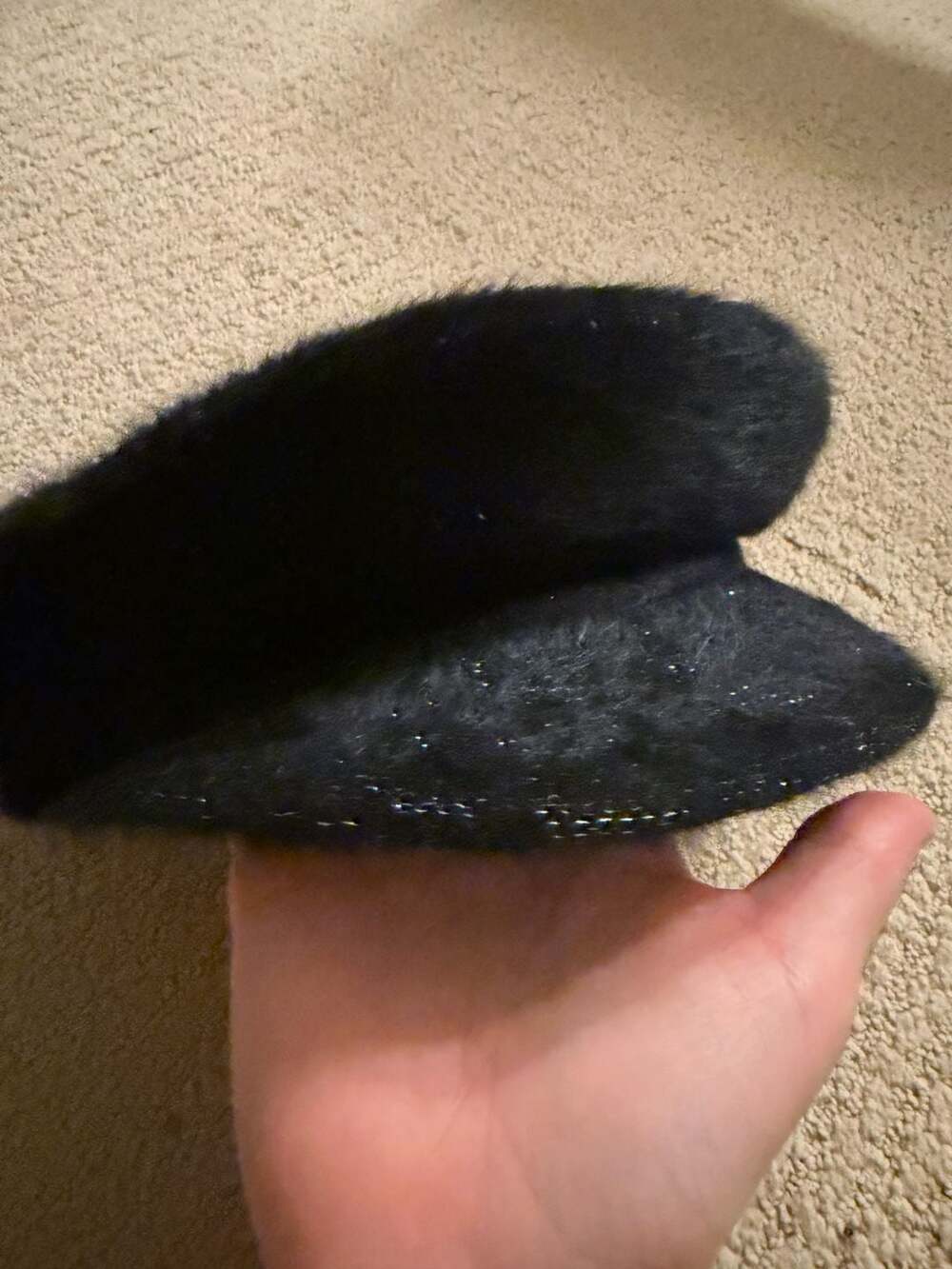 Nine West Black Fuzzy Sparkly Beret Hat